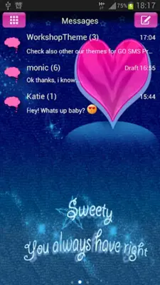 GO SMS PRO Theme Pink Blue android App screenshot 2